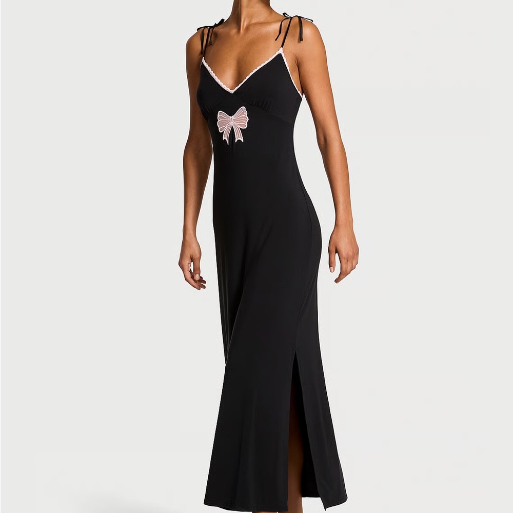 Victoria's Secret Black Maxi Dress with Pink Bow